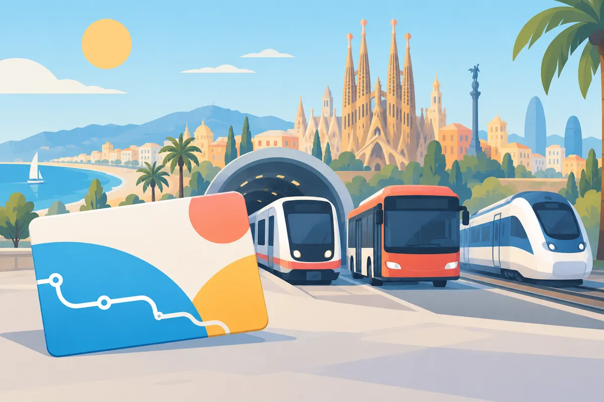 Ilustracja karty komunikacji, metra, autobusu i pociągu w Barcelonie