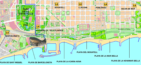 mapa plaże barcelona